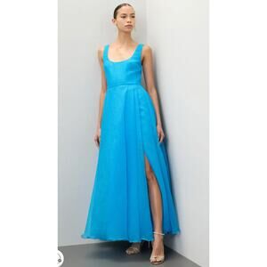 ML Monique Lhuillier Blue Clara Organza Gown